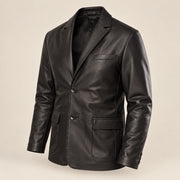 MOTOGRIP Bramwick men's Black Stitched-Lapel Sheepskin Leather Blazer, three-quarter view.