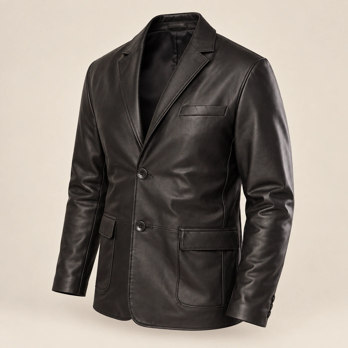 MOTOGRIP Bramwick men's Black Stitched-Lapel Sheepskin Leather Blazer, three-quarter view.