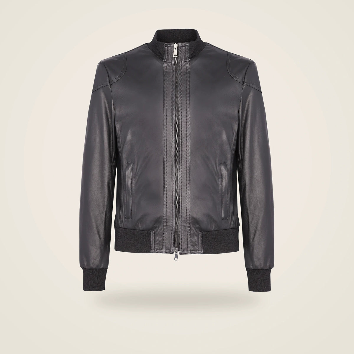 Branton Men's Classic Lambskin Leather Bomber Jacket in black product front