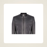 Branton Men's Classic Lambskin Leather Bomber Jacket collar zipper and leather close-up