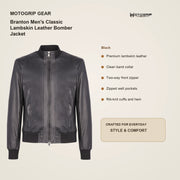 Branton Men's Classic Lambskin Leather Bomber Jacket key features