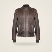 Branton Men's Classic Lambskin Leather Bomber Jacket in dark brown product front