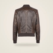 Branton Men's Classic Lambskin Leather Bomber Jacket in dark brown product back