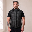 Braywick men's black genuine leather bubble puffer vest, modeled front view