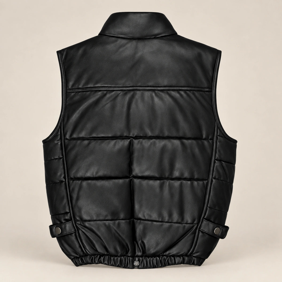 Braywick men's black genuine leather bubble puffer vest, product back view
