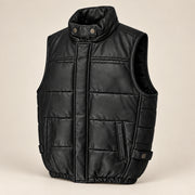 Braywick men's black genuine leather bubble puffer vest, three-quarter product view