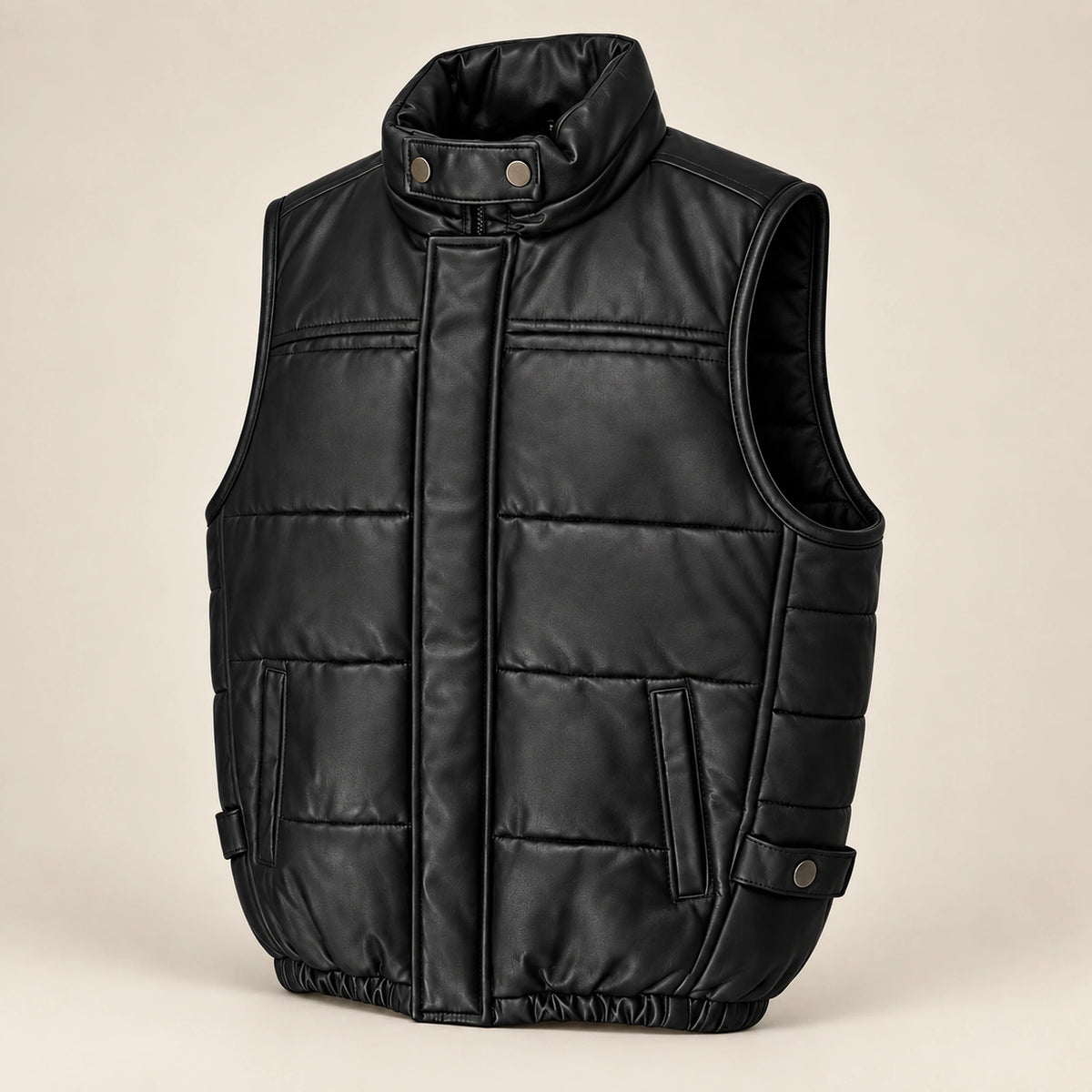 Braywick men's black genuine leather bubble puffer vest, three-quarter product view