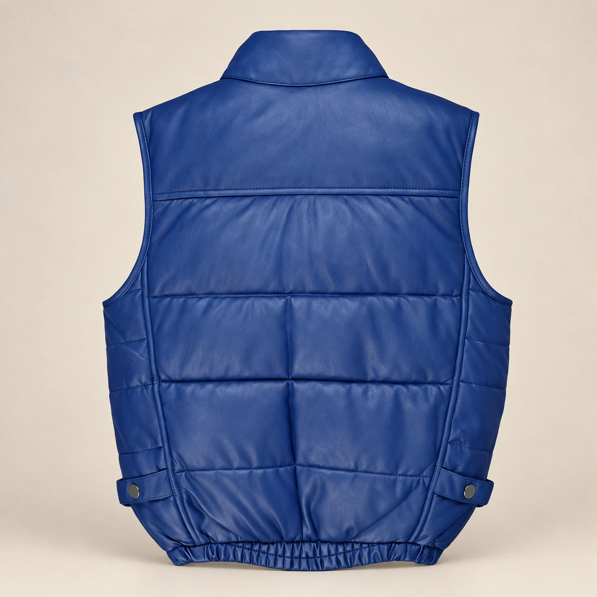 Braywick men's blue genuine leather bubble puffer vest, product back view