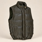 Braywick men's dark olive green genuine leather bubble puffer vest, three-quarter product view