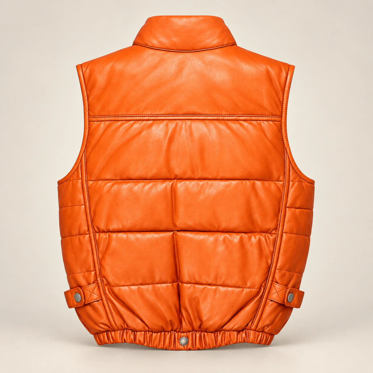 Braywick men's orange genuine leather bubble puffer vest, product back view