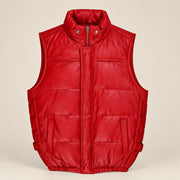 Braywick men's red genuine leather bubble puffer vest, product front view