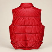 Braywick men's red genuine leather bubble puffer vest, product back view