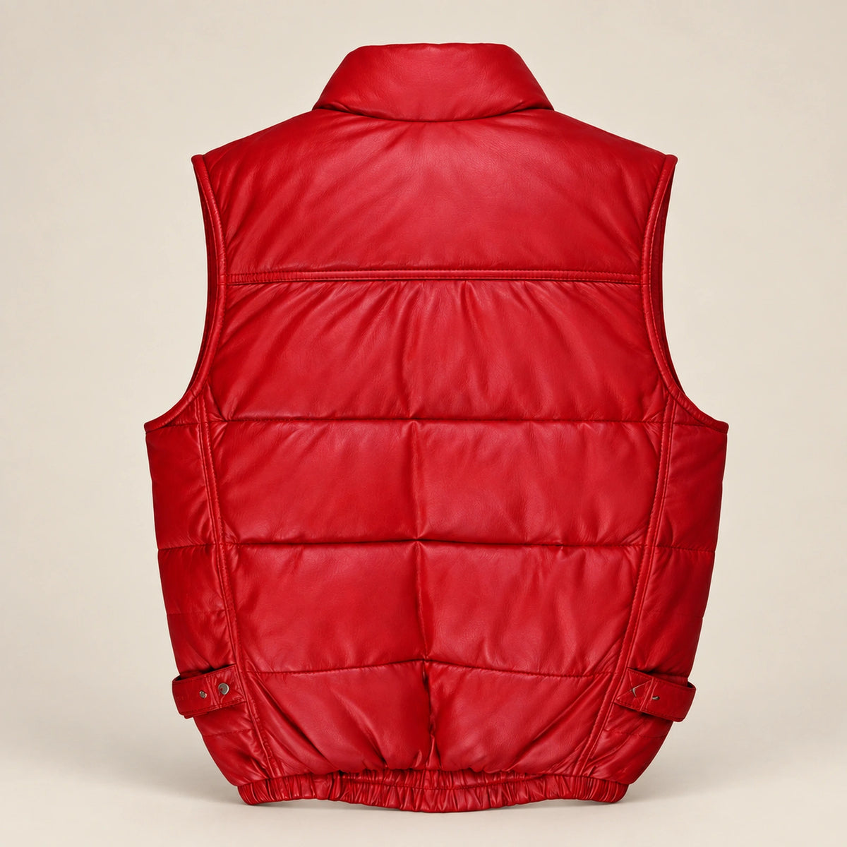 Braywick men's red genuine leather bubble puffer vest, product back view