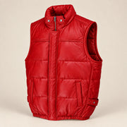 Braywick men's red genuine leather bubble puffer vest, three-quarter product view