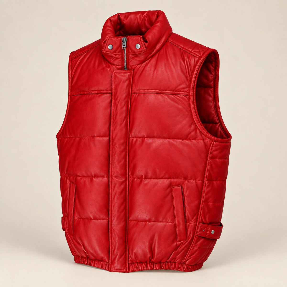 Braywick men's red genuine leather bubble puffer vest, three-quarter product view