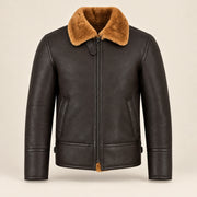 Front product view of the Bromley Men's Dark Brown & Ginger B3 Shearling Jacket