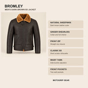 Key design features of the Bromley Men's Dark Brown & Ginger B3 Shearling Jacket