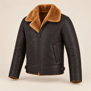 Three-quarter product view of the Bromley Men's Dark Brown & Ginger B3 Shearling Jacket