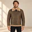 Front model view of the Calderfell Men's Dirty Brown B3 Shearling Aviator Jacket
