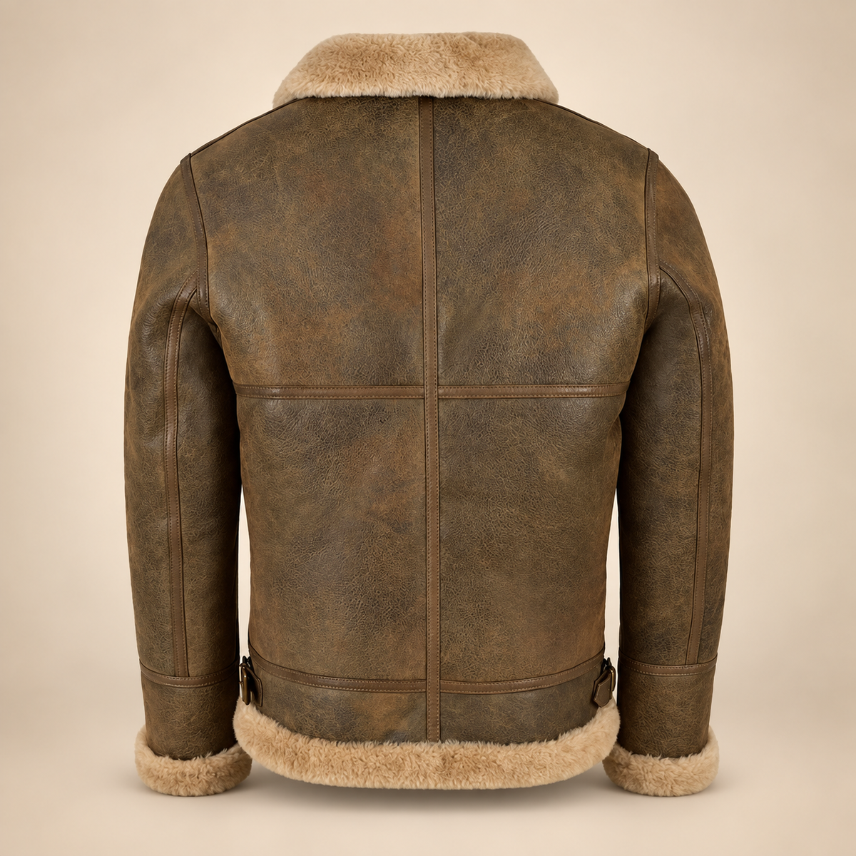Back product view of the Calderfell Men's Dirty Brown B3 Shearling Aviator Jacket