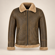 Front product view of the Calderfell Men's Dirty Brown B3 Shearling Aviator Jacket