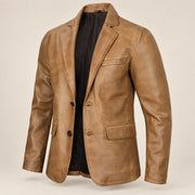 Camelridge Men's Camel Brown Sheepskin Leather Blazer