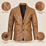 Camelridge Men's Camel Brown Sheepskin Leather Blazer