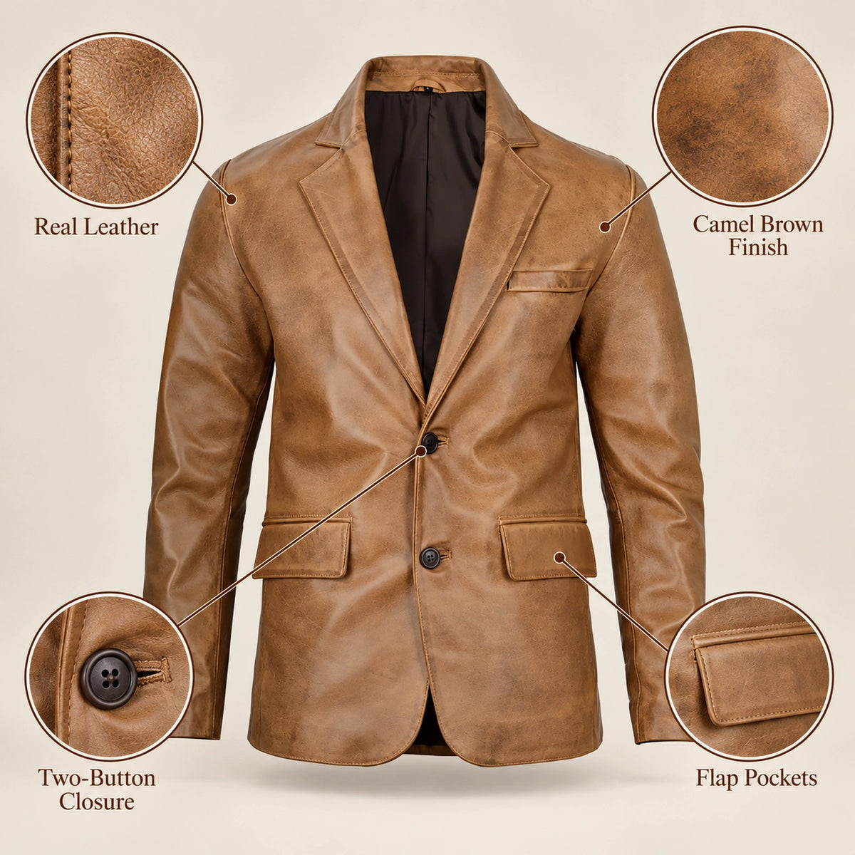 Camelridge Men's Camel Brown Sheepskin Leather Blazer