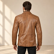 Camelridge Men's Camel Brown Sheepskin Leather Blazer