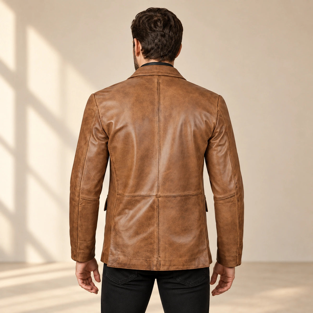 Camelridge Men's Camel Brown Sheepskin Leather Blazer