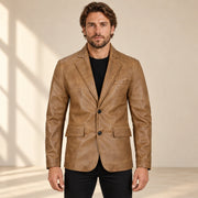 Camelridge Men's Camel Brown Sheepskin Leather Blazer