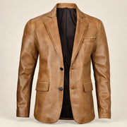 Camelridge Men's Camel Brown Sheepskin Leather Blazer