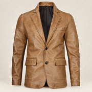 Camelridge Men's Camel Brown Sheepskin Leather Blazer