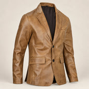 Camelridge Men's Camel Brown Sheepskin Leather Blazer