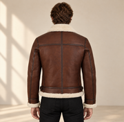 Back model view of the Chesterton Men's Chestnut B3 Shearling Aviator Jacket