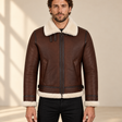 Front model view of the Chesterton Men's Chestnut B3 Shearling Aviator Jacket