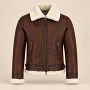 Front product view of the Chesterton Men's Chestnut B3 Shearling Aviator Jacket