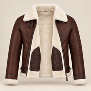 Open inner shearling view of the Chesterton Men's Chestnut B3 Shearling Aviator Jacket