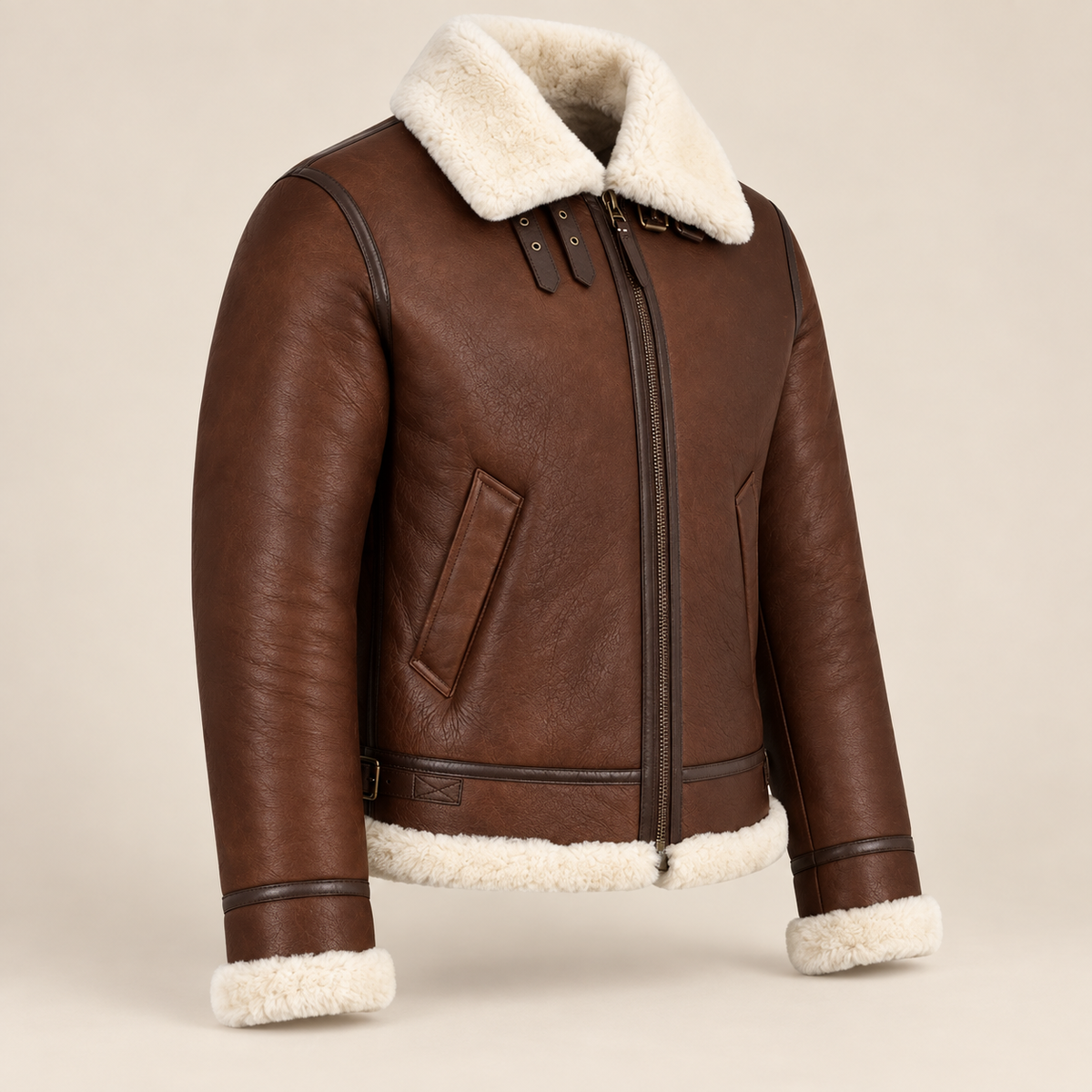 Three-quarter product view of the Chesterton Men's Chestnut B3 Shearling Aviator Jacket
