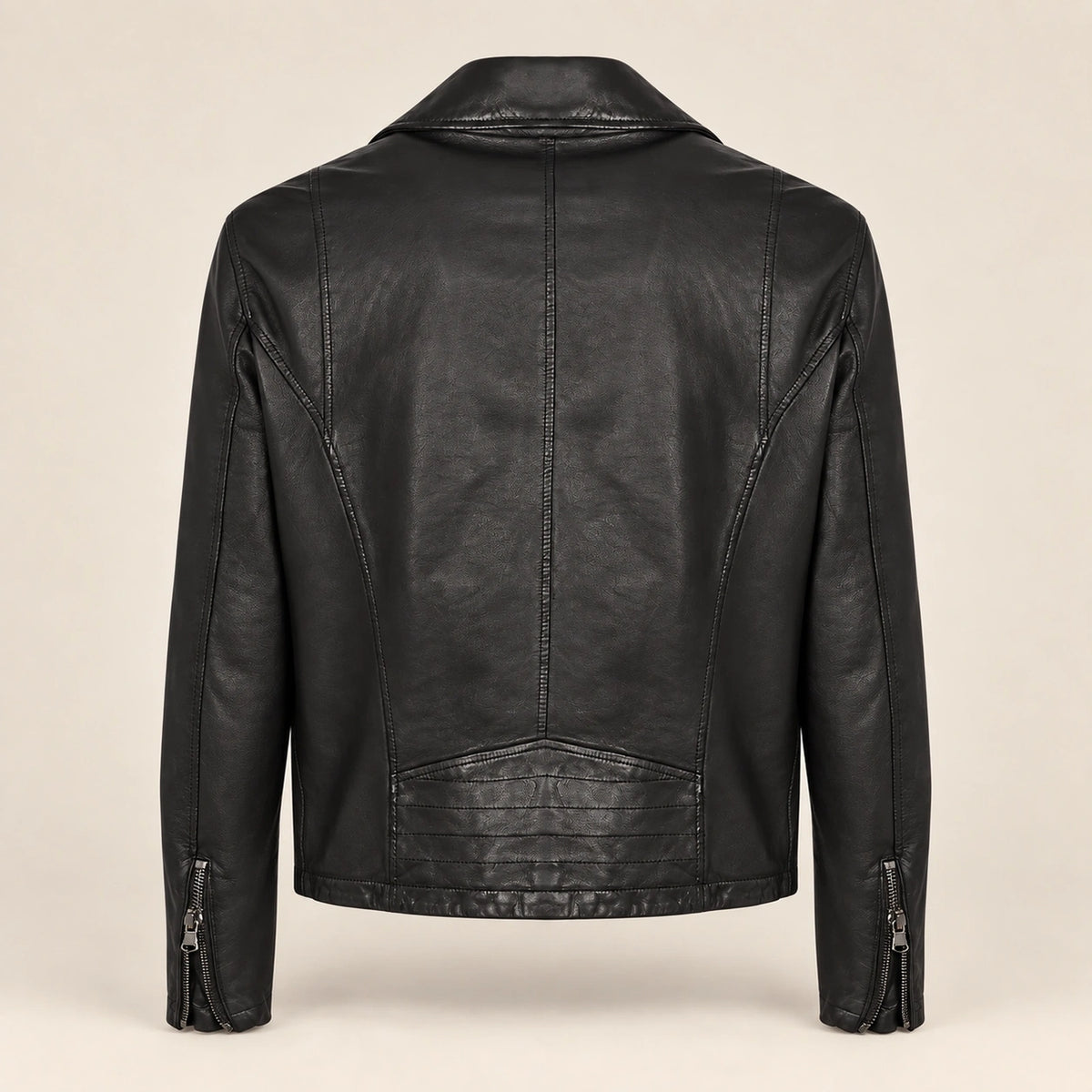 Men's Black Lambskin Cross-Front Moto Jacket, product back view