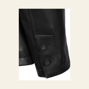 Dunleigh Men's Black Mid-Length Lambskin Safari Jacket leather and construction close-up