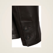 Dunleigh Men's Chocolate Mid-Length Lambskin Safari Jacket double-button cuff and lambskin close-up