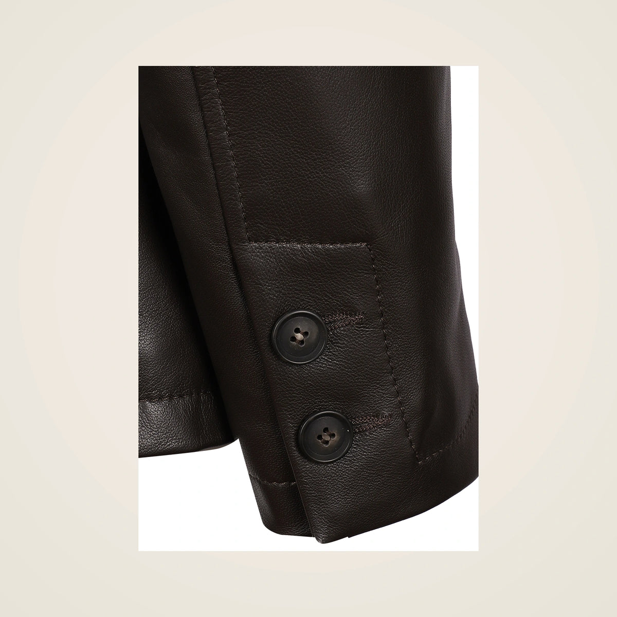 Dunleigh Men's Chocolate Mid-Length Lambskin Safari Jacket double-button cuff and lambskin close-up