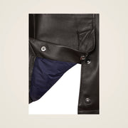 Dunleigh Men's Chocolate Mid-Length Lambskin Safari Jacket snapped back vent and padded lining detail