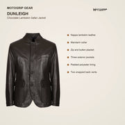 Dunleigh Men's Chocolate Mid-Length Lambskin Safari Jacket key features