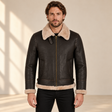 Front model view of the Dunmire Men's Brown B3 Shearling Aviator Jacket