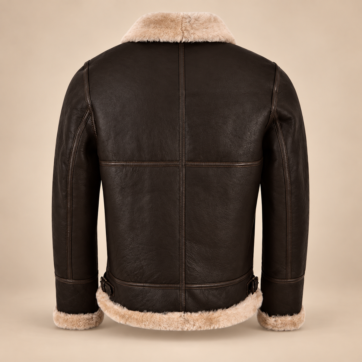 Back product view of the Dunmire Men's Brown B3 Shearling Aviator Jacket