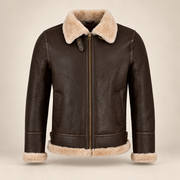 Front product view of the Dunmire Men's Brown B3 Shearling Aviator Jacket