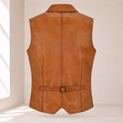 Back product view of the peru Ellswick lambskin leather waistcoat with centre seam and waist adjuster.