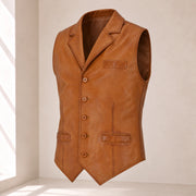 Three-quarter product view of the peru Ellswick lambskin leather waistcoat.